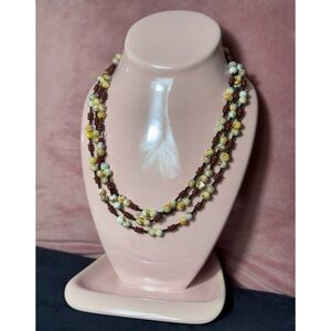 Vintage Multi-Strand Beaded Necklace Red Black White Layered Boho Jewelry